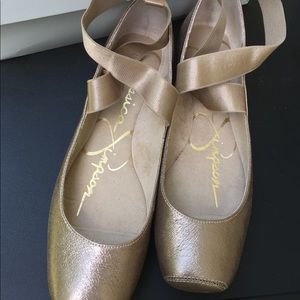 Jessica Simpson Gold Shimmer Suede Fabric Flats